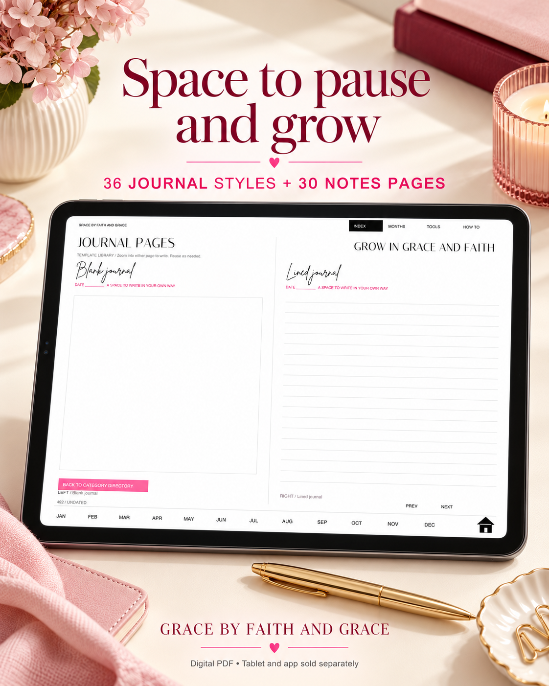 Grow in Grace and Faith | Undated Hyperlinked Digital Planner