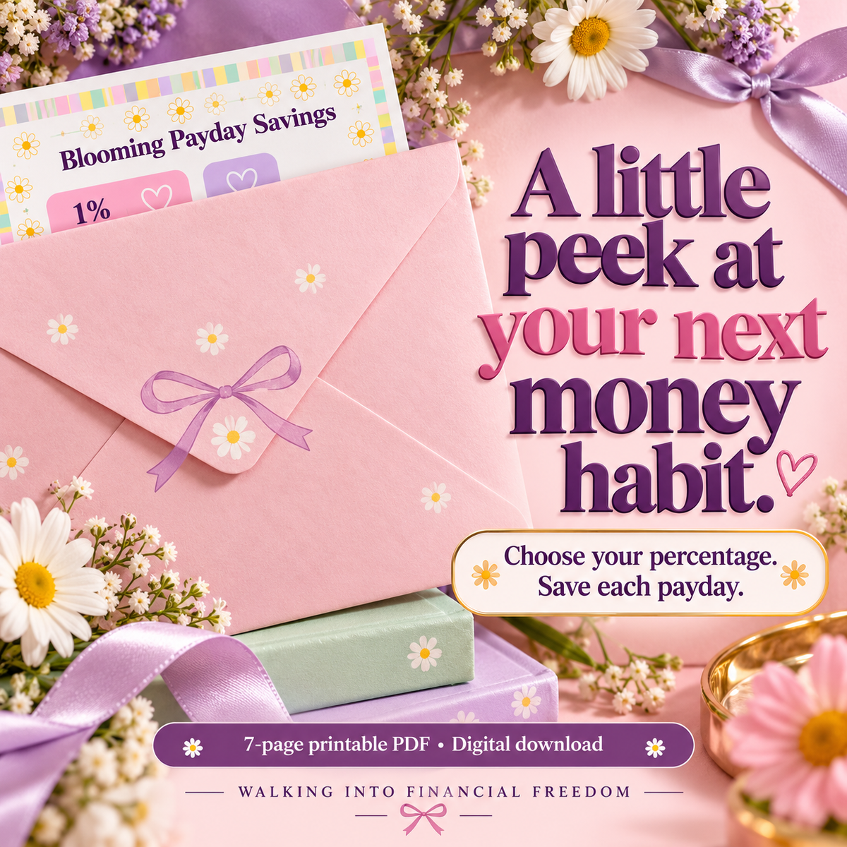 Blooming Payday Savings Bundle | 5 Savings Challenges + Cash Envelope | Printable PDF