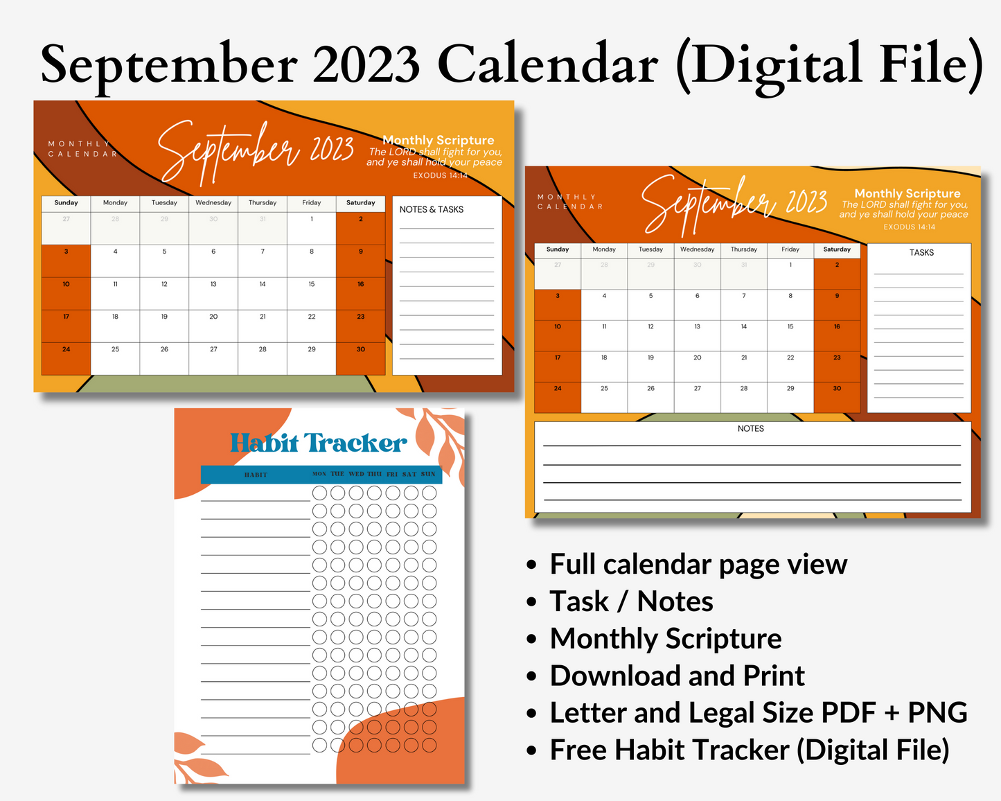 September 2023 Calendar (Digital Download) + Free Habit Tracker