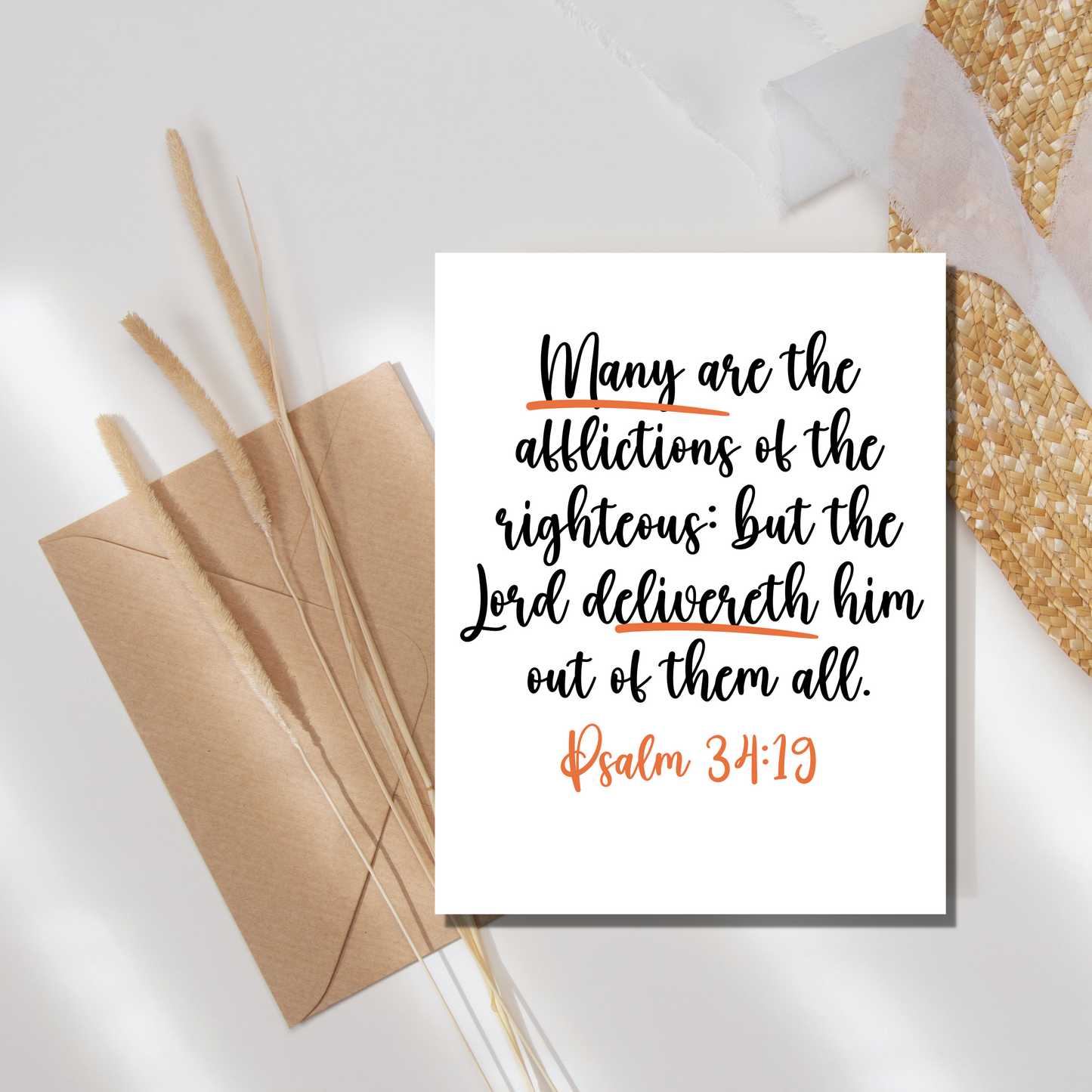 Psalm 34:19 Encouragement Card - gracebyfaithandgrace