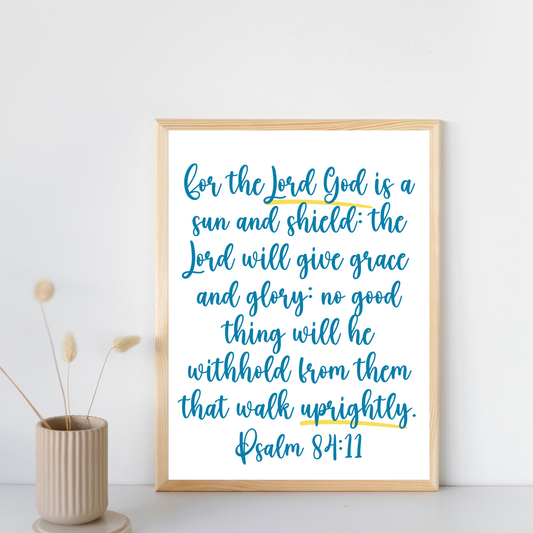 Psalm 84:11 Encouragement Wall Print - gracebyfaithandgrace