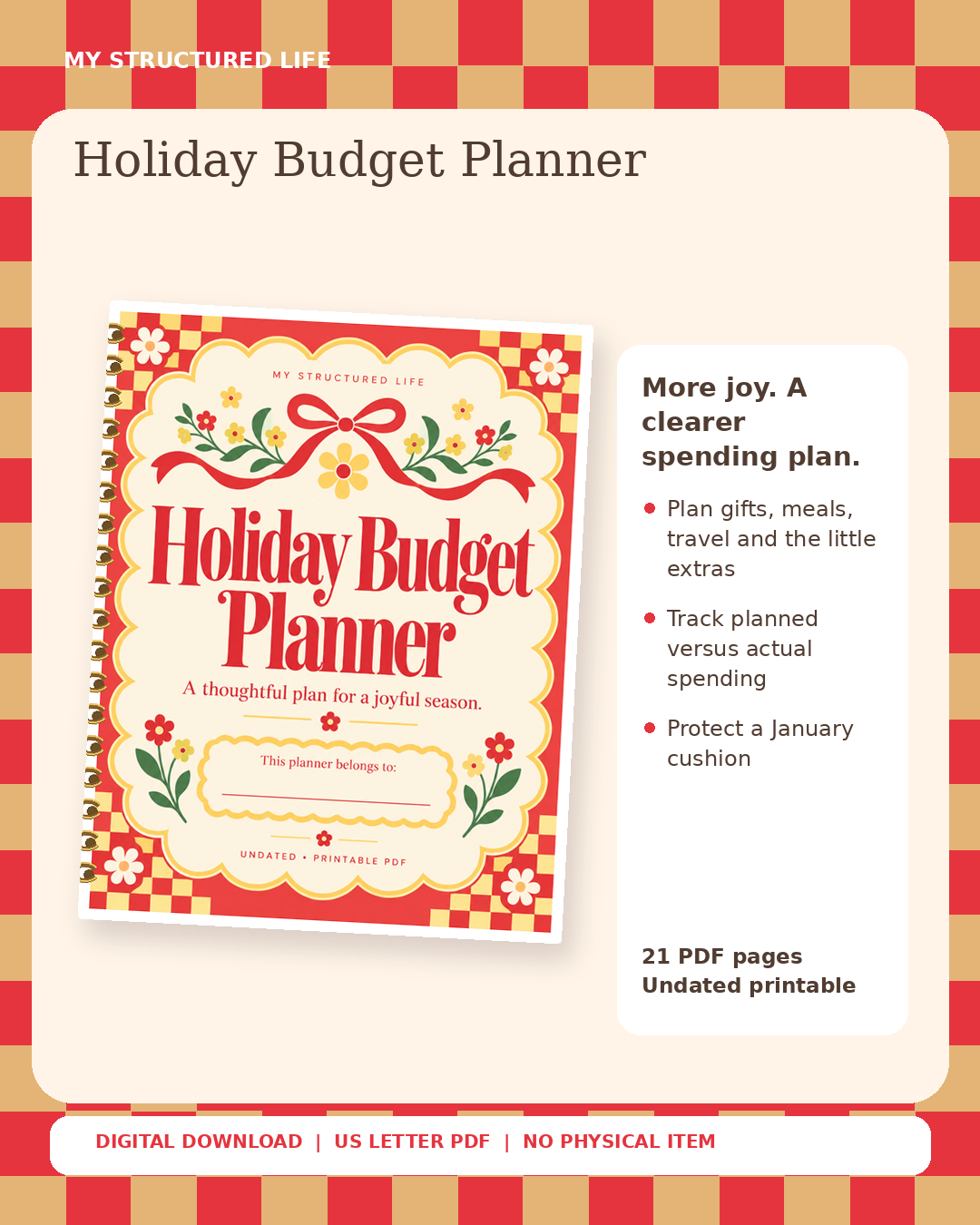 Holiday Budget Planner | Printable PDF | My Structured Life