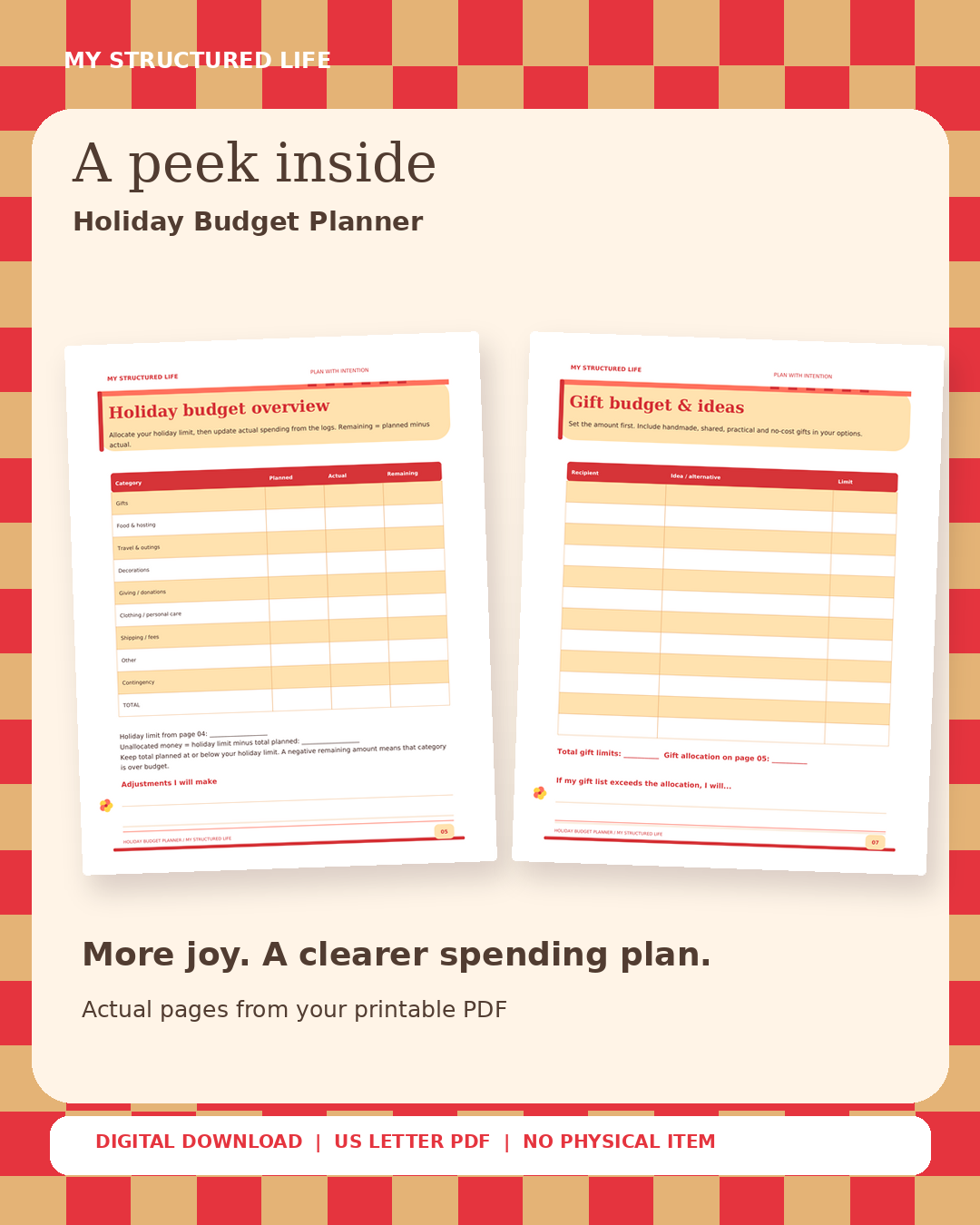 Holiday Budget Planner | Printable PDF | My Structured Life