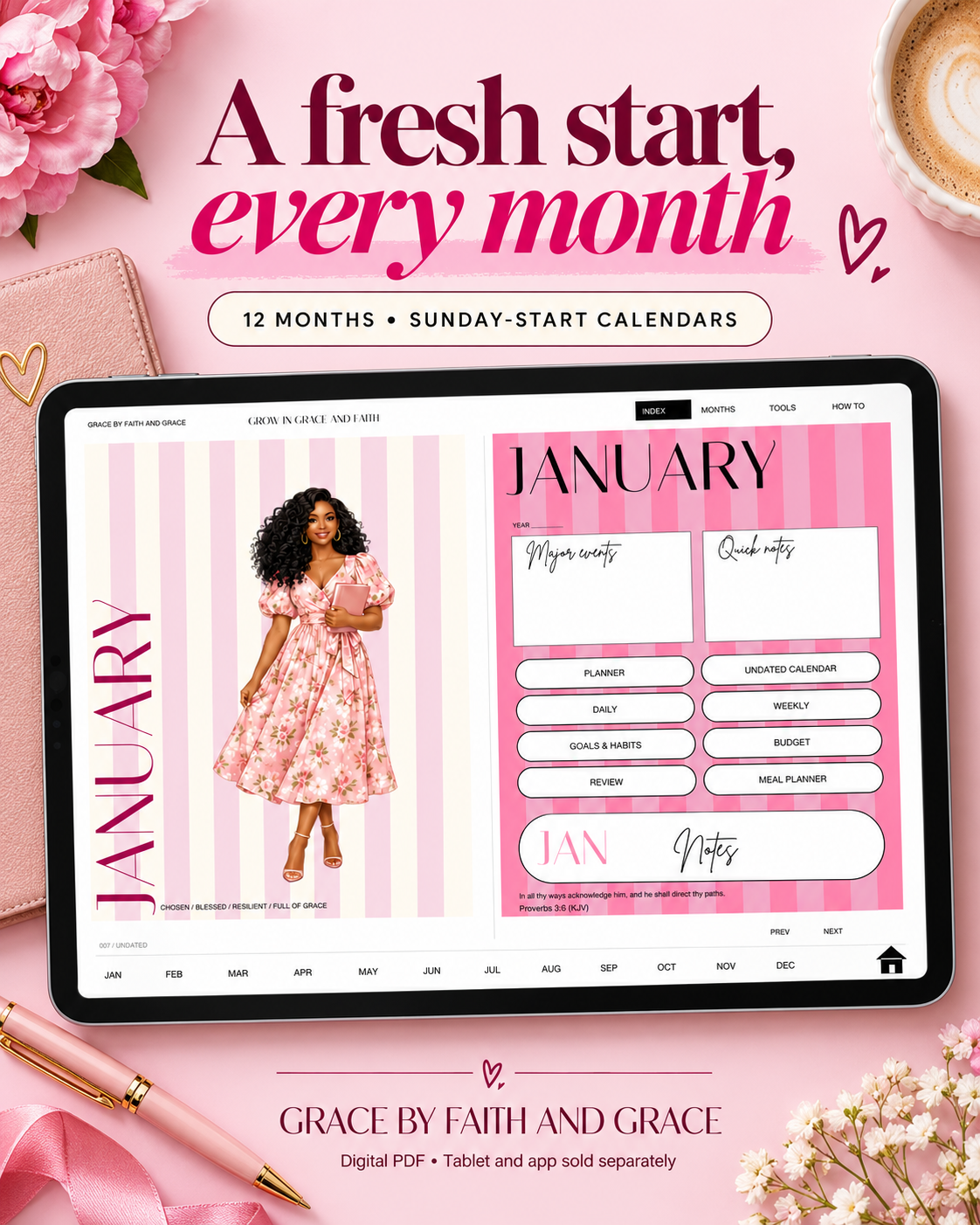 Grow in Grace and Faith | Undated Hyperlinked Digital Planner