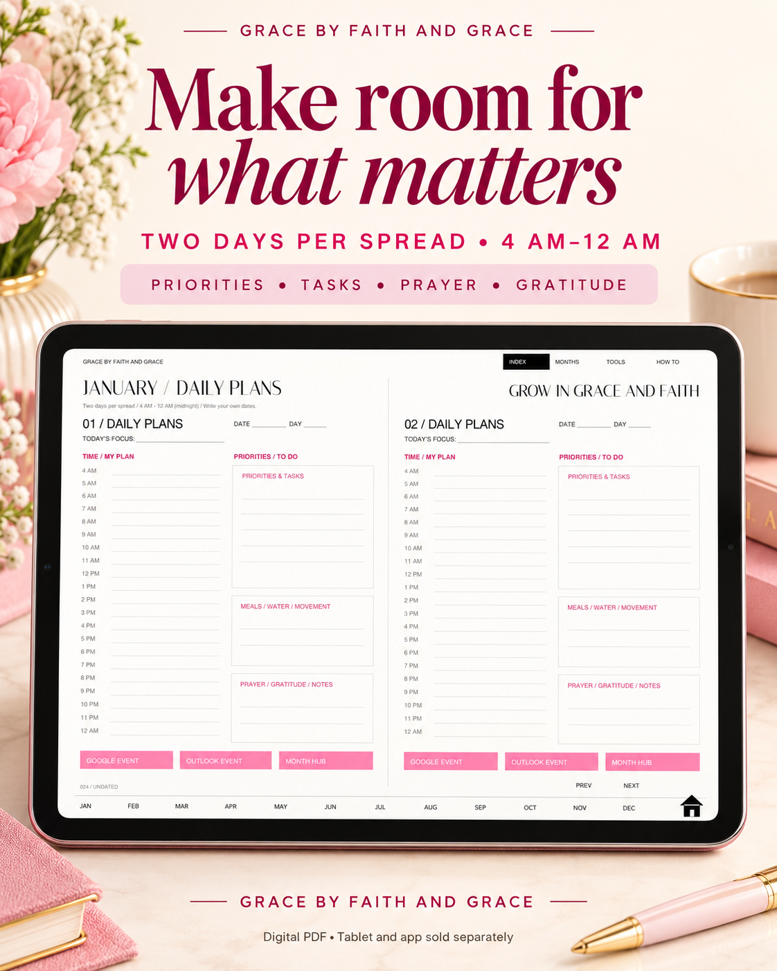 Grow in Grace and Faith | Undated Hyperlinked Digital Planner
