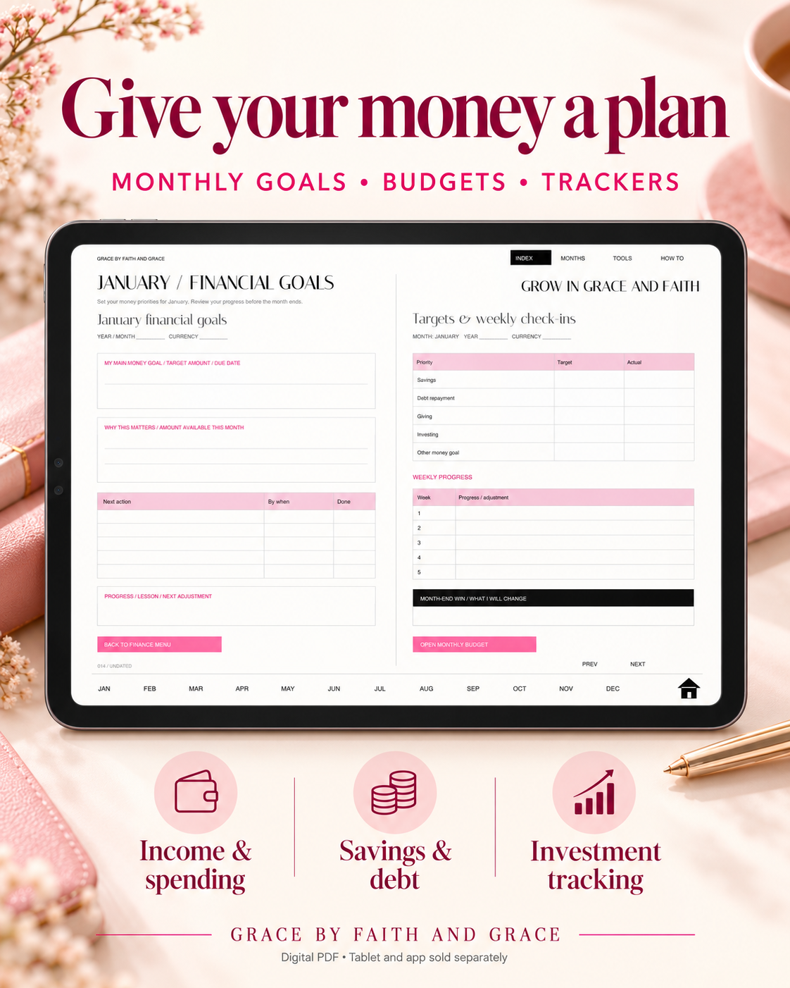 Grow in Grace and Faith | Undated Hyperlinked Digital Planner