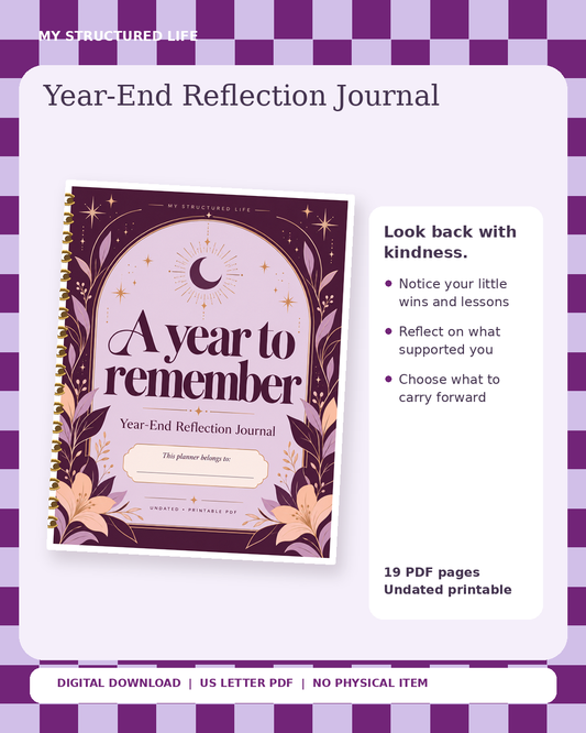 Year-End Reflection Journal | Printable PDF | My Structured Life