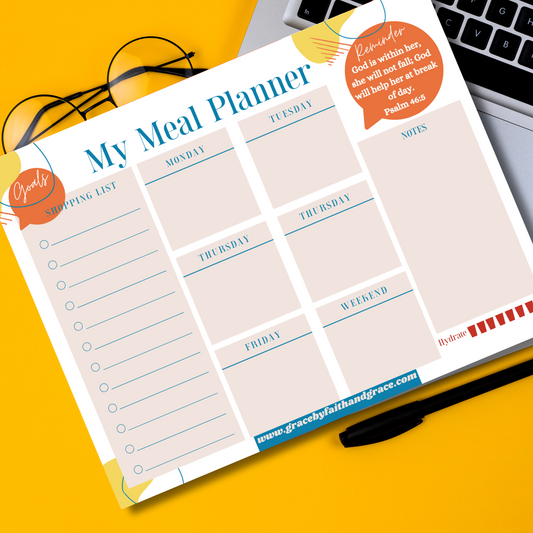 Weekly Meal Planner Notepad- God is Within Her, She Will Not Fall