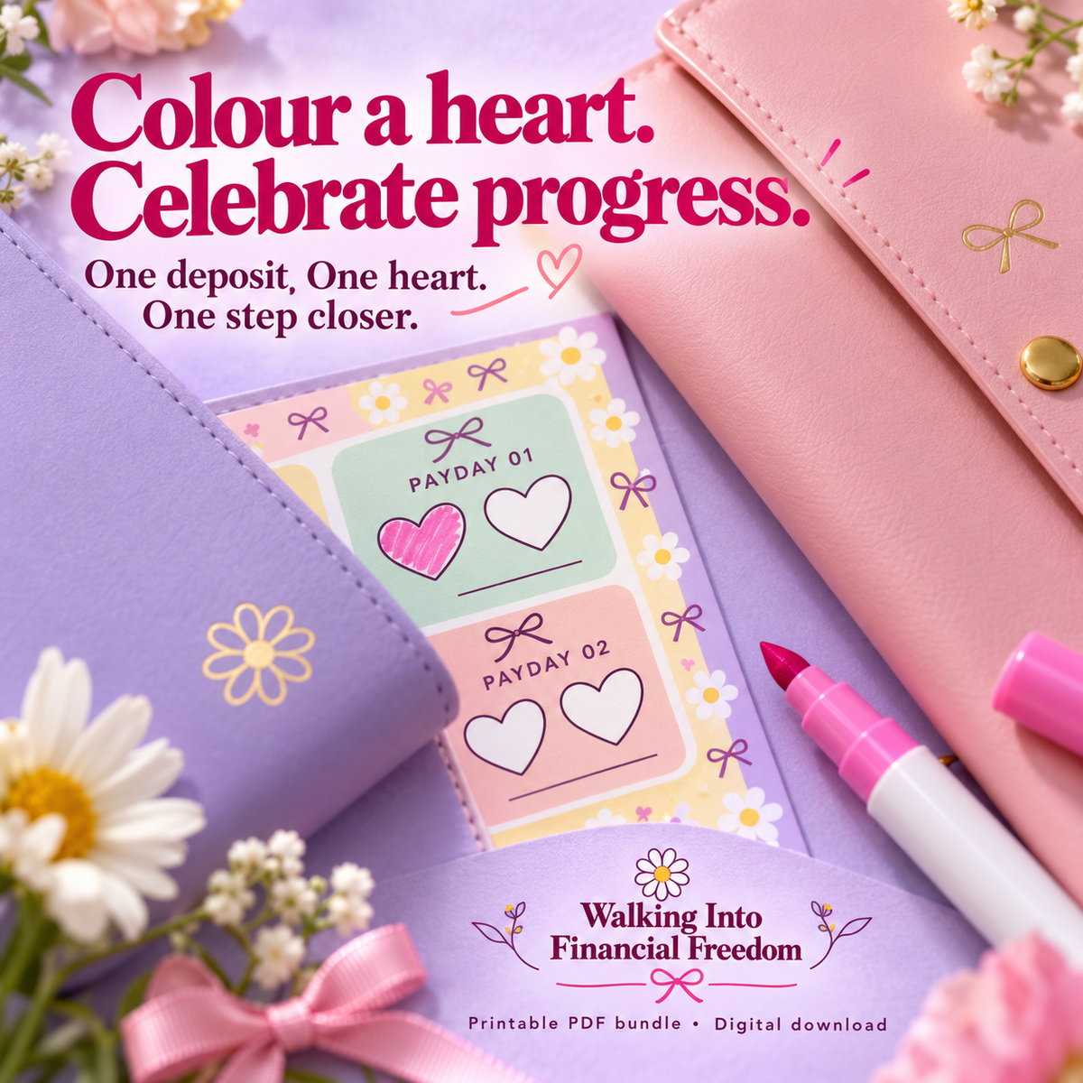 Blooming Payday Savings Bundle | 5 Savings Challenges + Cash Envelope | Printable PDF