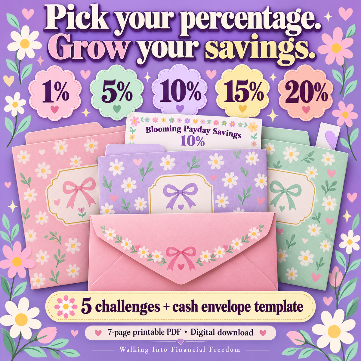 Blooming Payday Savings Bundle | 5 Savings Challenges + Cash Envelope | Printable PDF