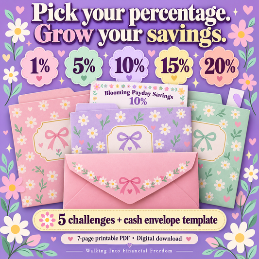 Blooming Payday Savings Bundle | 5 Savings Challenges + Cash Envelope | Printable PDF