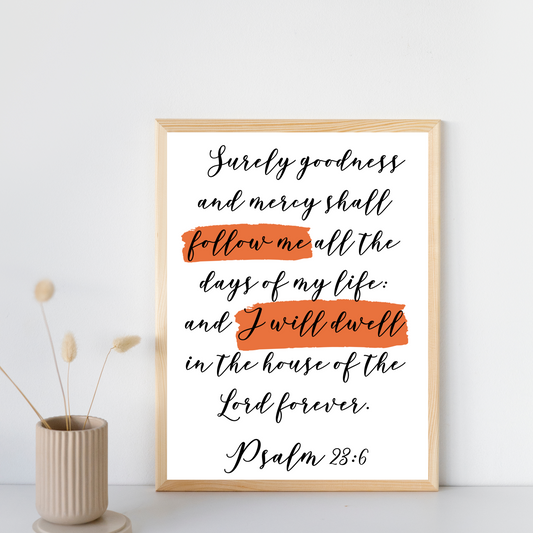 Psalm 23:6 Encouragement Wall Print - gracebyfaithandgrace